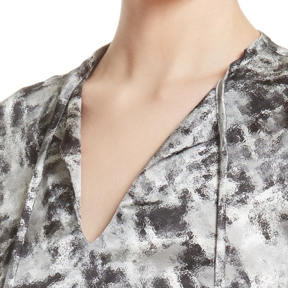 Lafayette 148 New York Eli Print Italian Silk Neck Blouse Long Sleeve,Size S,NEW - Picture 4 of 11